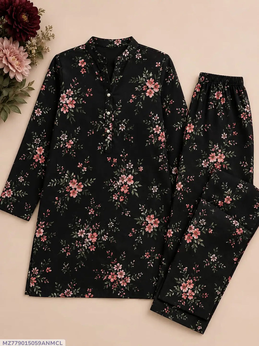 2 Pcs Women's Unstitched 3-D Block Printed Suit