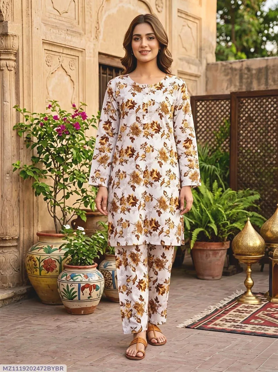 Women Cotton Lawn Floral 2-Piece Suit Medium
