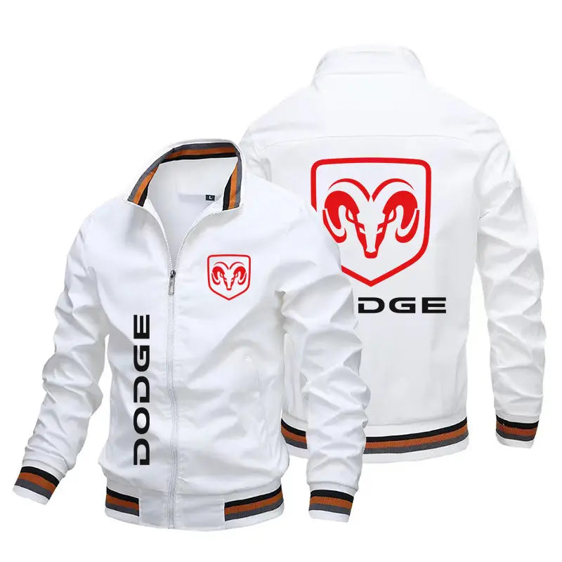 Men White Dodge Logo Zipper Jacket Autumn