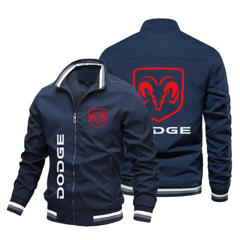 Men White Dodge Logo Zipper Jacket Autumn