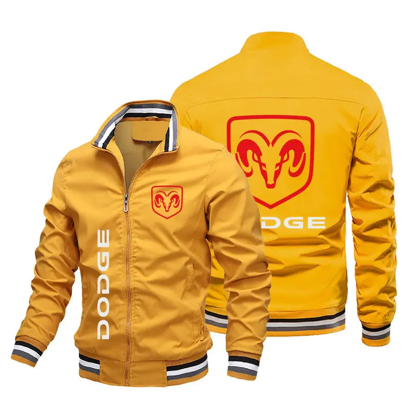 Men White Dodge Logo Zipper Jacket Autumn