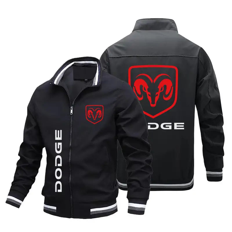 Men White Dodge Logo Zipper Jacket Autumn