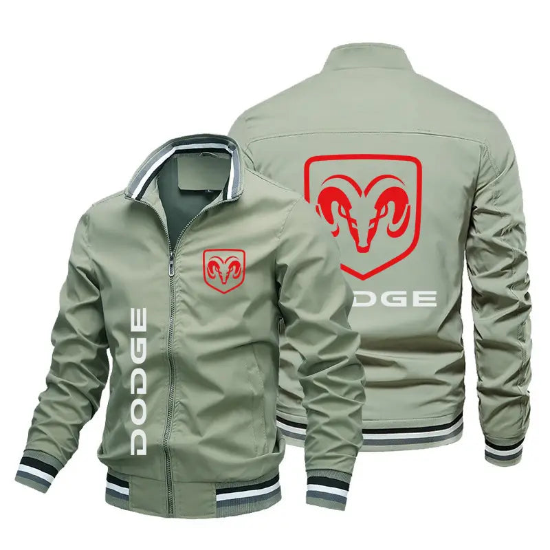 Men White Dodge Logo Zipper Jacket Autumn