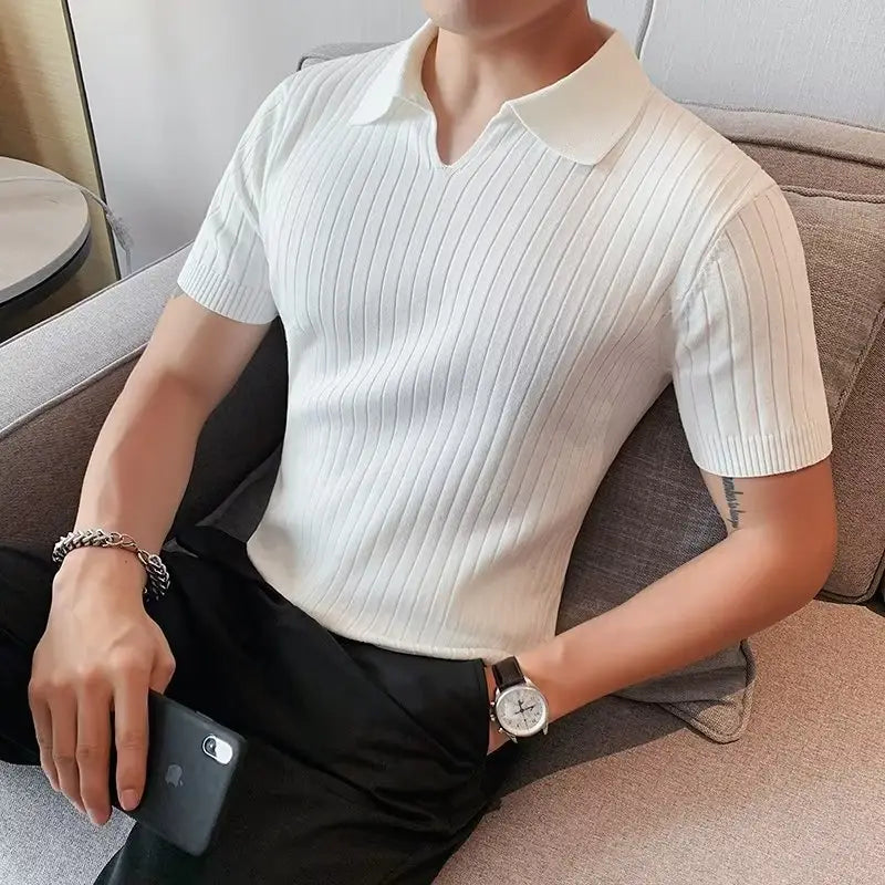 Men Knitted Polo Shirt White Summer 2023