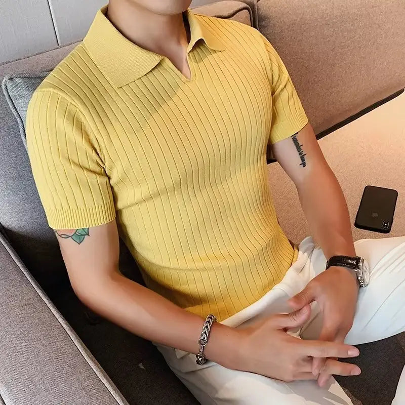 Men Knitted Polo Shirt White Summer 2023