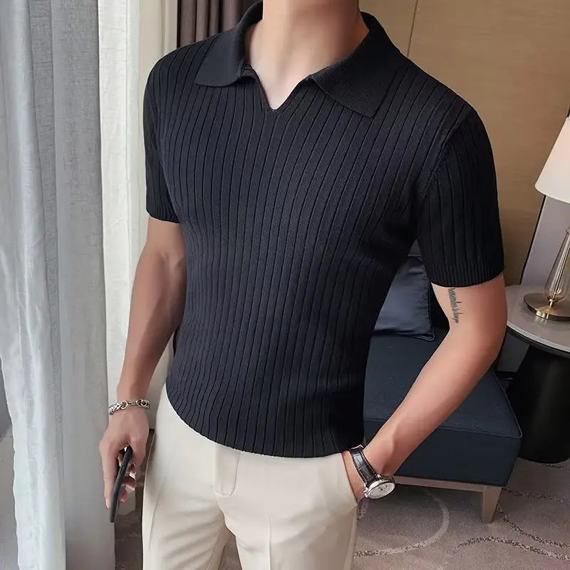 Men Knitted Polo Shirt White Summer 2023