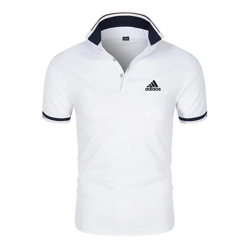 Men Slim Fit Polo Shirt White Navy Trim