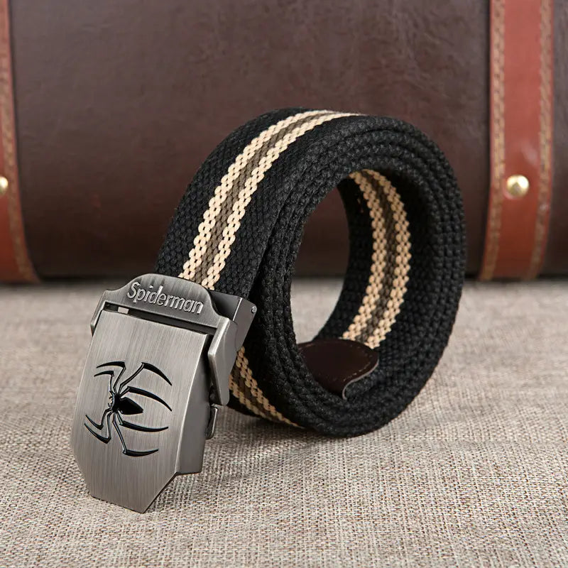 Men Spiderman Canvas Belt Gray Black Adjustable