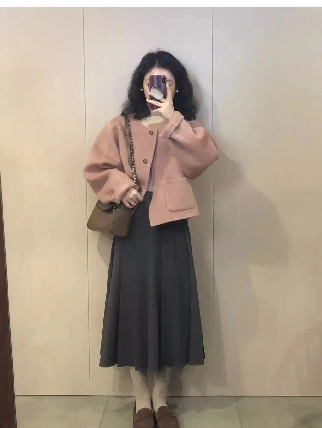 Pink Wool Coat Women Winter Korean Style