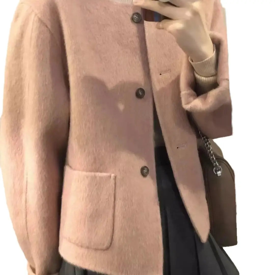 Pink Wool Coat Women Winter Korean Style