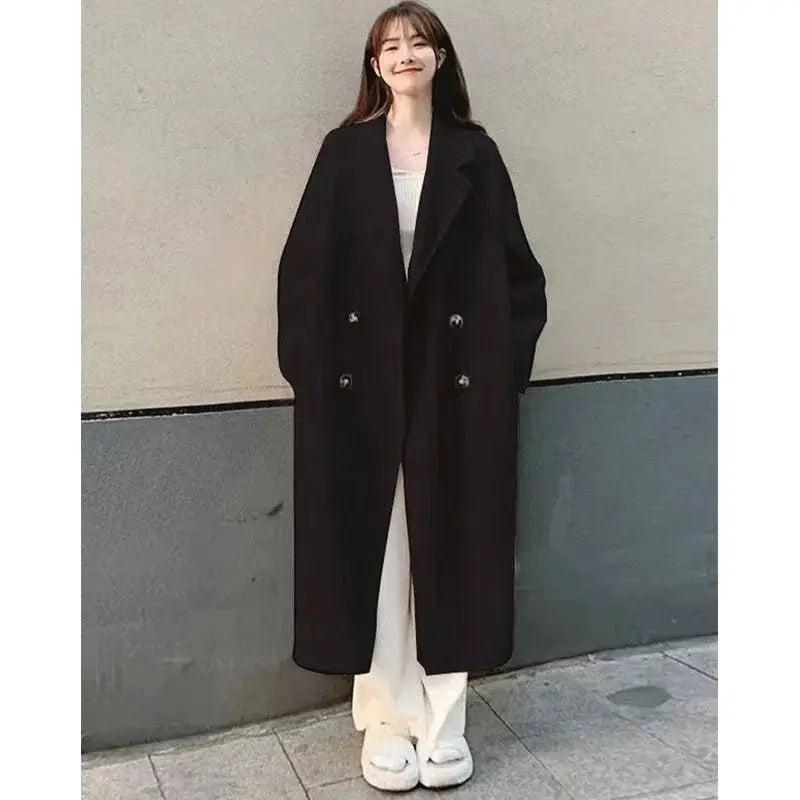 Women's Cream Woolen Double Breasted Coat Spring 2024
