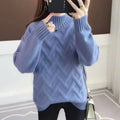 Women's Blue Chevron Knit Sweater Winter Warm Pullover