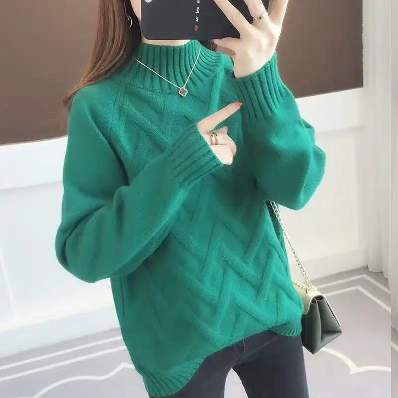 Women's Blue Chevron Knit Sweater Winter Warm Pullover
