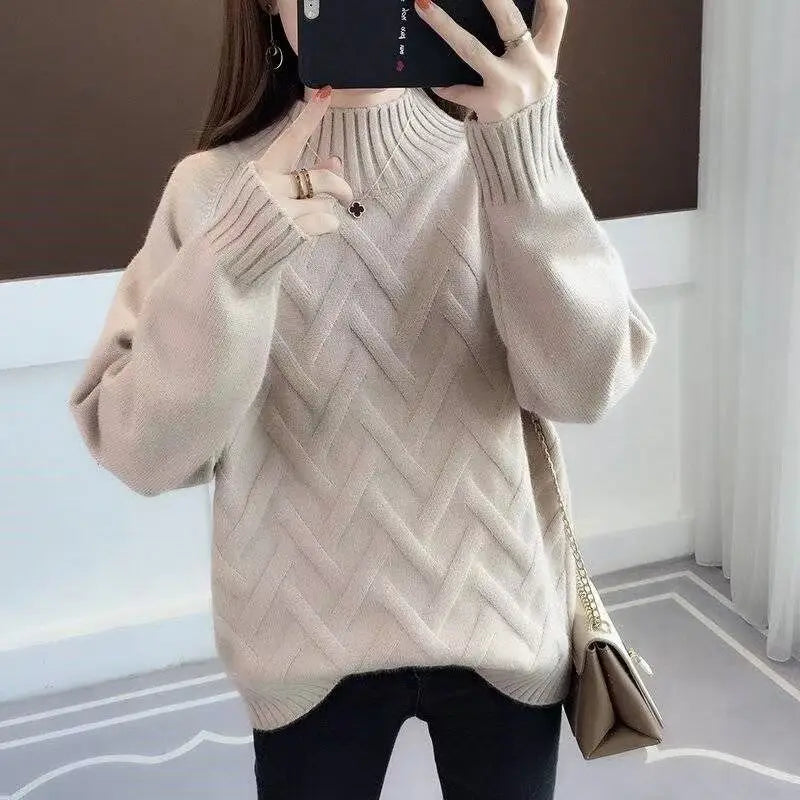 Women's Blue Chevron Knit Sweater Winter Warm Pullover