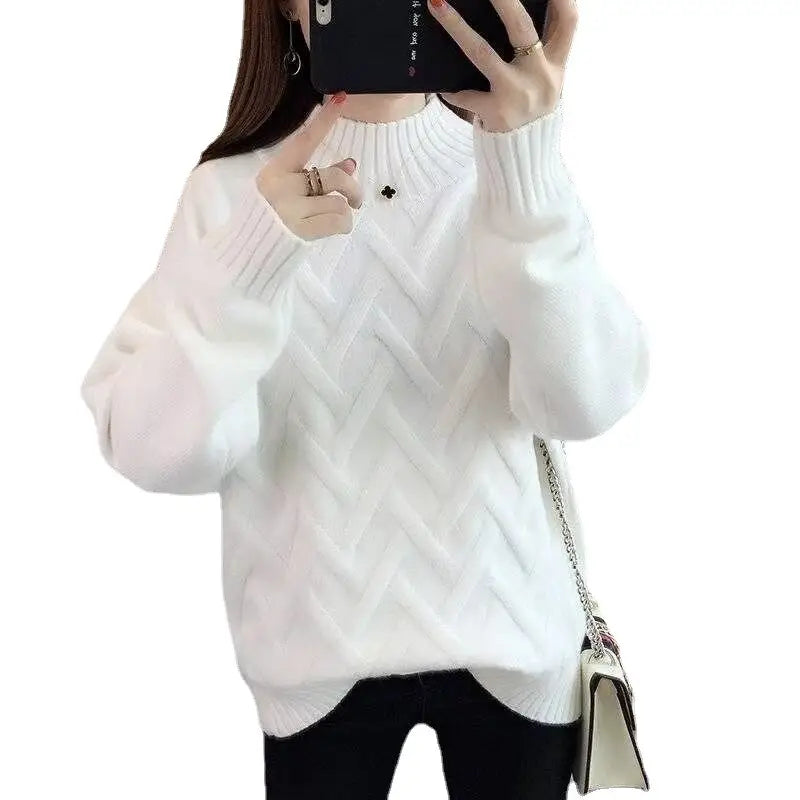 Women's Blue Chevron Knit Sweater Winter Warm Pullover