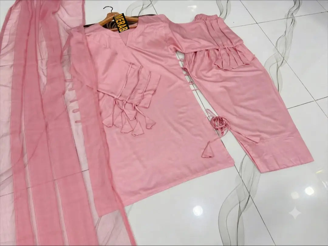 3 Pcs Women's Stitched Linen Plain Suit