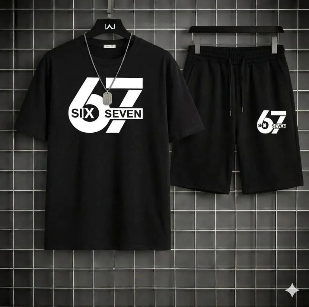 2 Pcs Men's Polyester Printed T-Shirt & Shorts Tracksuit