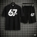 2 Pcs Men's Polyester Printed T-Shirt & Shorts Tracksuit