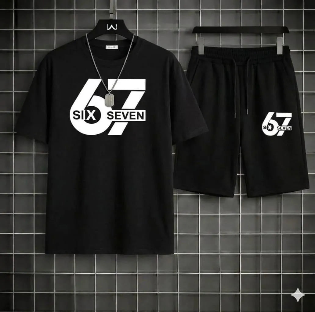 2 Pcs Men's Polyester Printed T-Shirt & Shorts Tracksuit