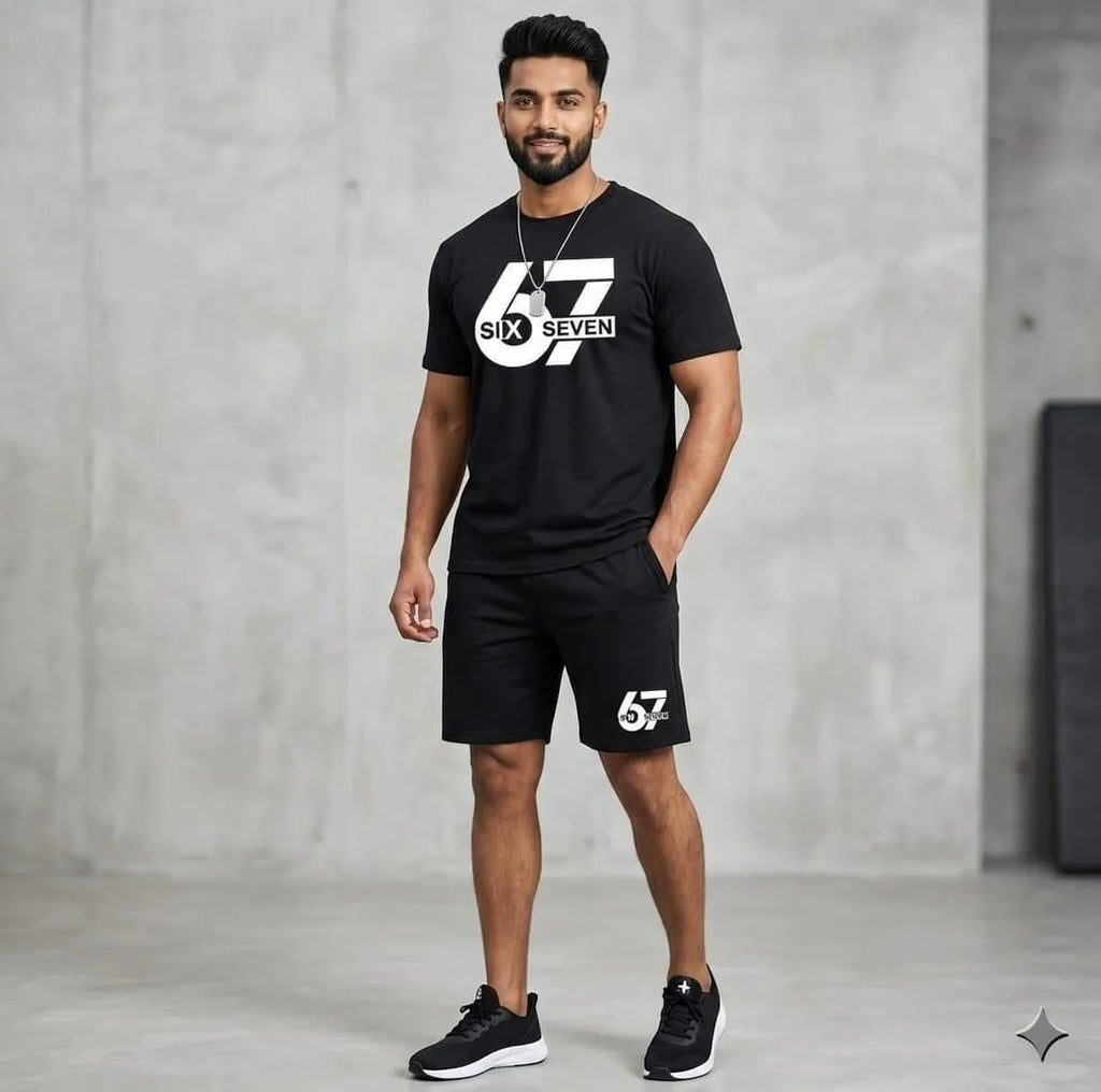 2 Pcs Men's Polyester Printed T-Shirt & Shorts Tracksuit