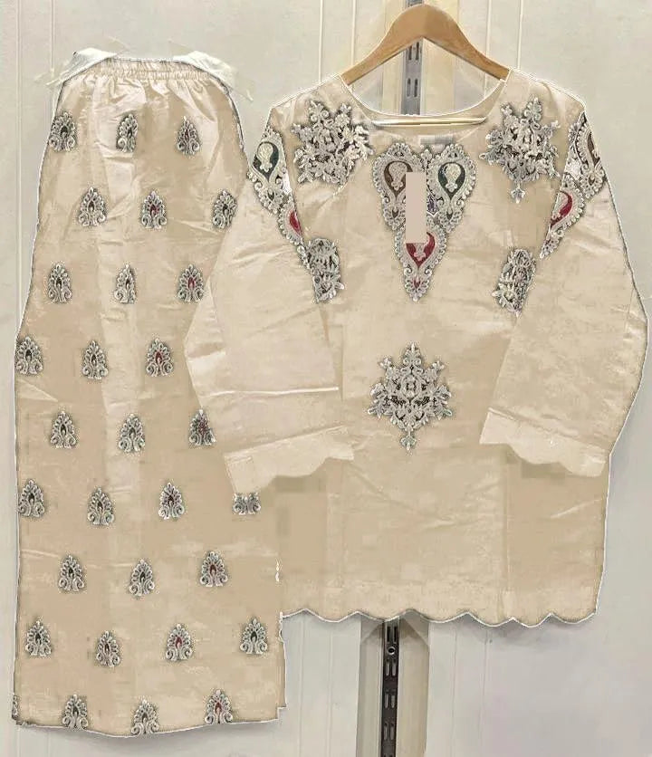 Off-White Zarri Embroidered 2-Piece Cotton Suit for Women