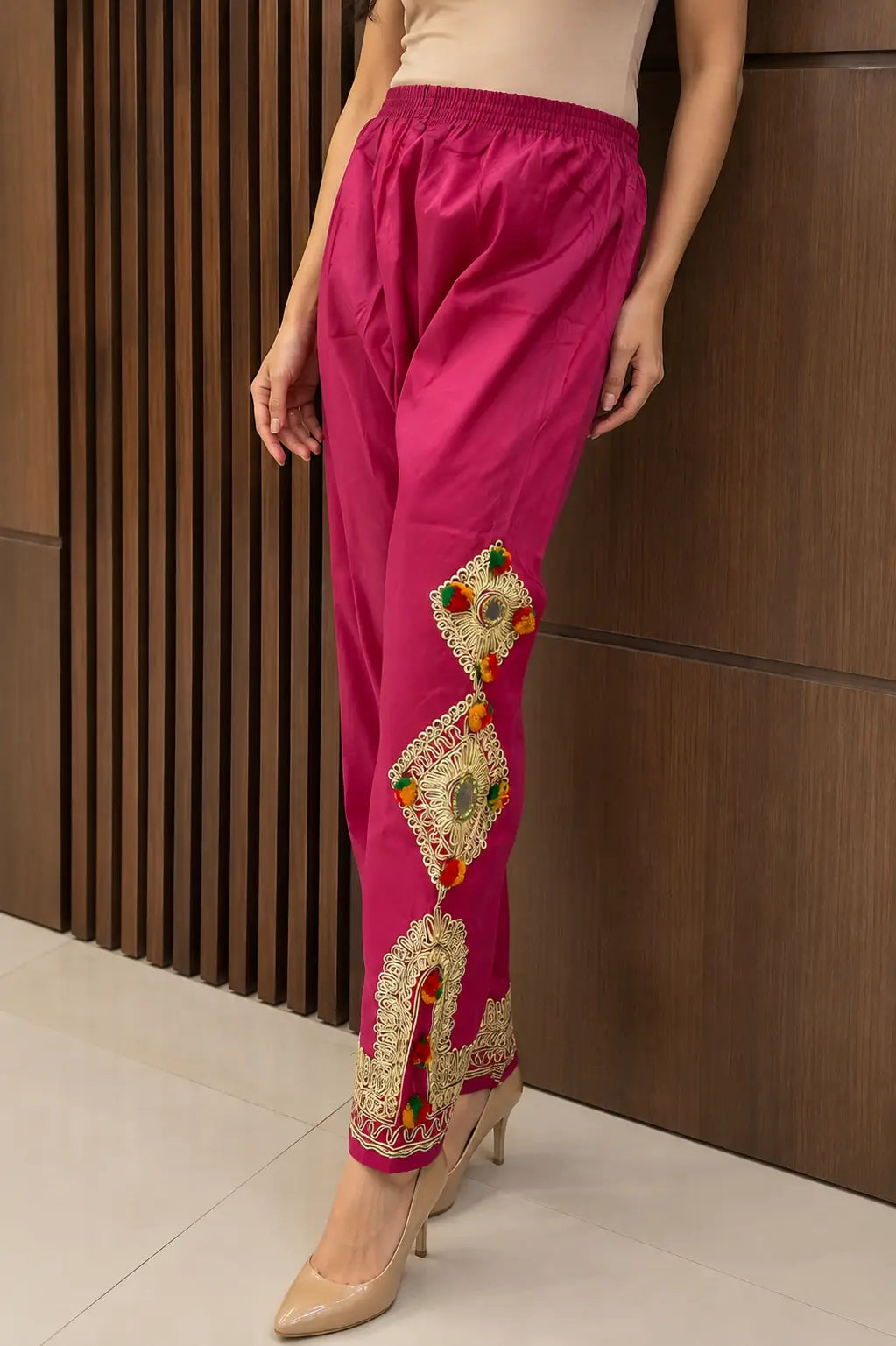 1Pc Women's Stitched Cotton Handmade Embroidered Trouser