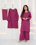 2Pcs Women's Stitched Cotton Lawn Hand Work Shirt And Trouser with Mirror work