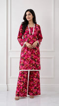 2 Pcs Women's Stitched winter Cotton Printed Long Shirt And Trouser