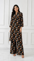 2 Pcs Women's Stitched winter Cotton Printed Long Shirt And Trouser