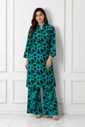 2 Pcs Women's Stitched winter Cotton Printed Long Shirt And Trouser