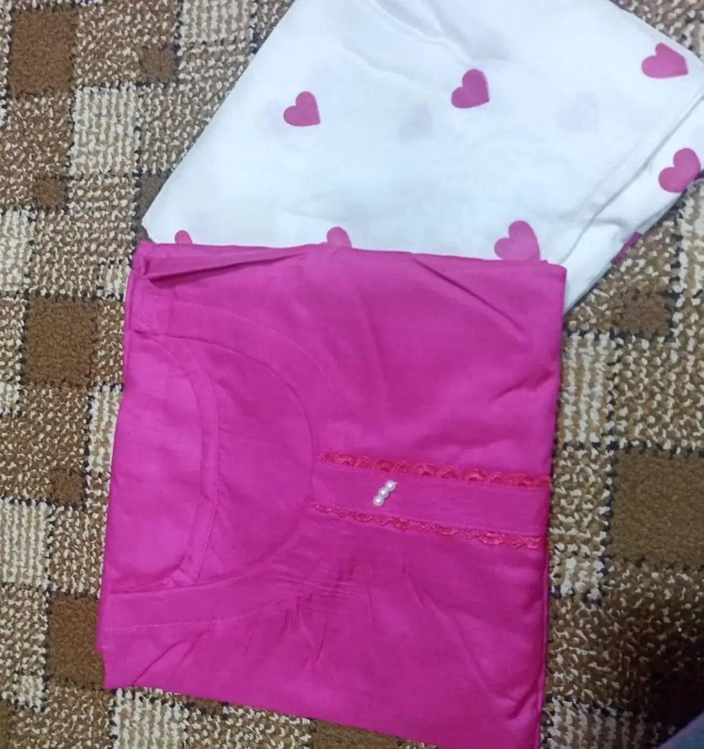 2 Pcs Women's Stitched Linen Plain Shirt And Trouser