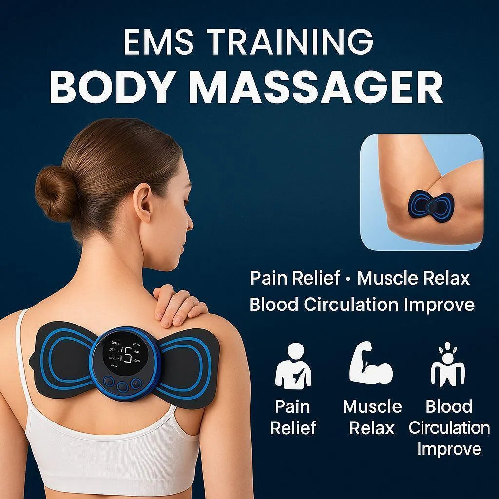 Compact TENS EMS Butterfly Massager Black Wireless Rechargeable