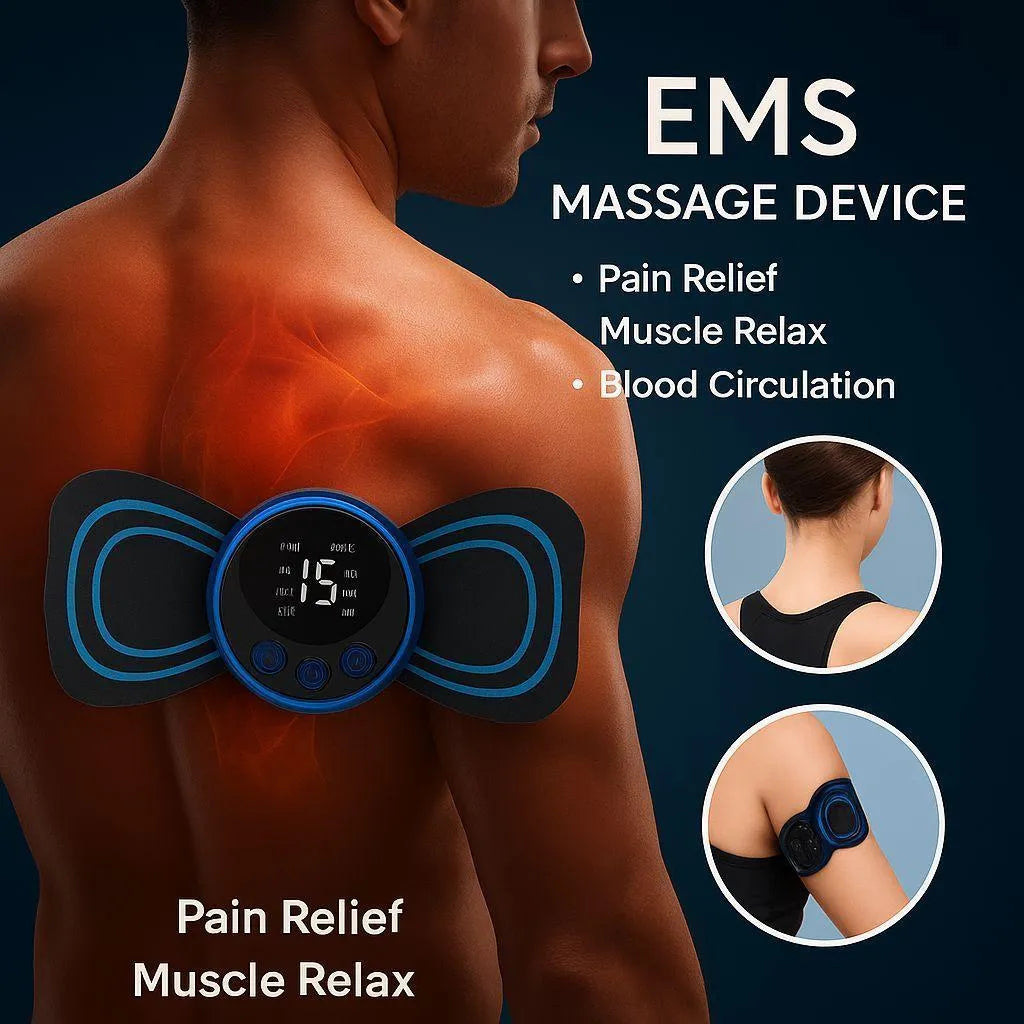 Compact TENS EMS Butterfly Massager Black Wireless Rechargeable