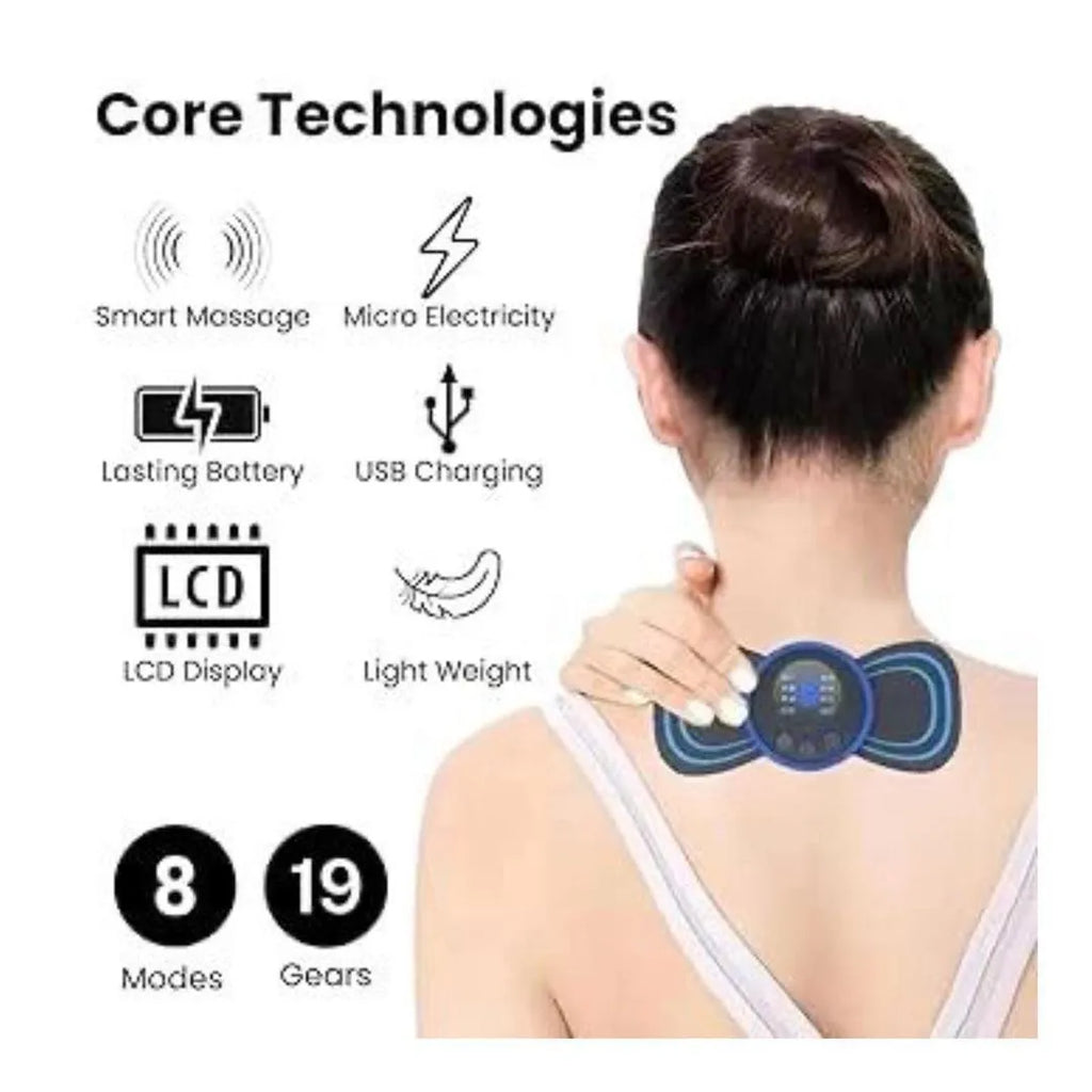Compact TENS EMS Butterfly Massager Black Wireless Rechargeable
