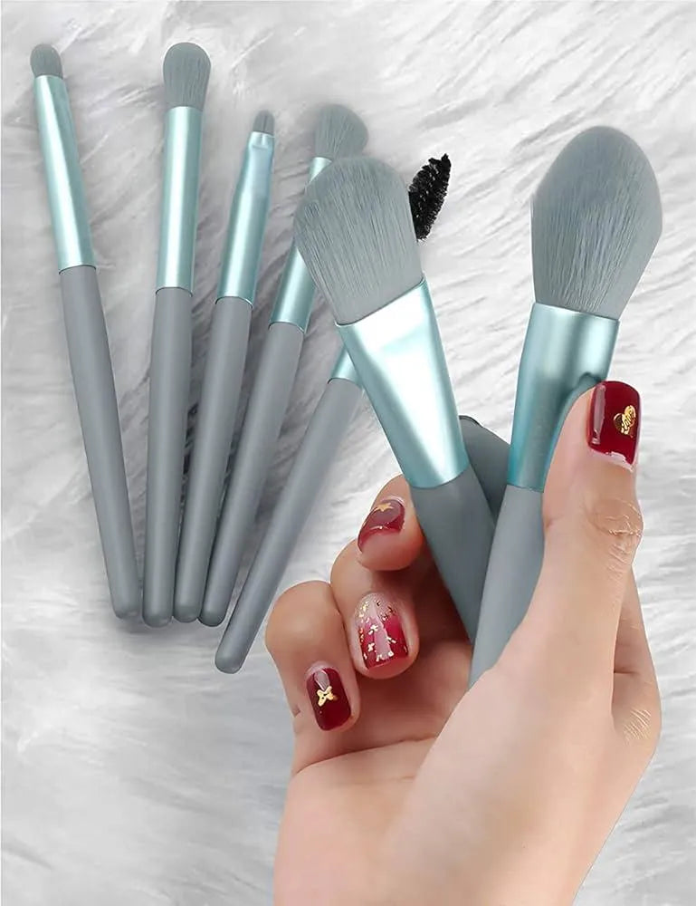 8 Piece Makeup Brush Set With Transparent Pouch