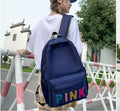 Blue Nylon Printed Girl's Backpack with PINK Design