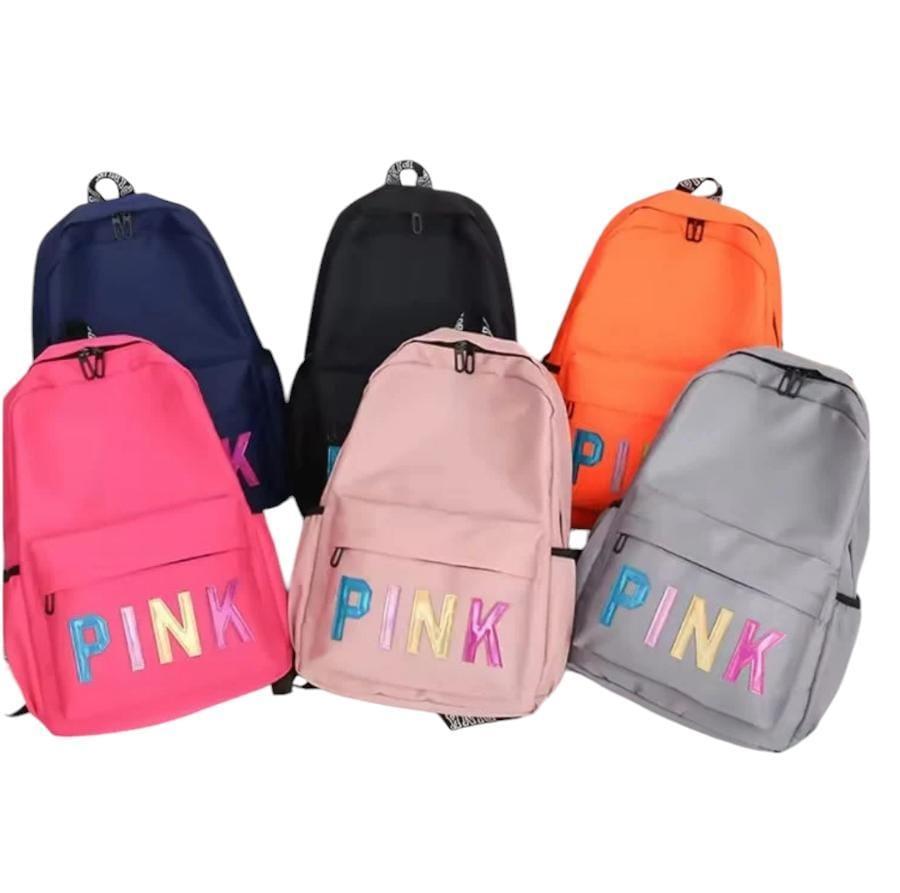 Blue Nylon Printed Girl's Backpack with PINK Design