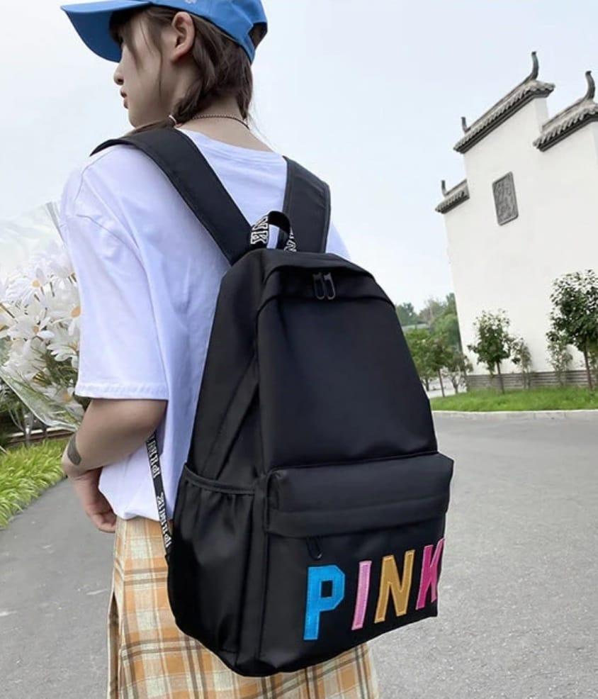 Blue Nylon Printed Girl's Backpack with PINK Design