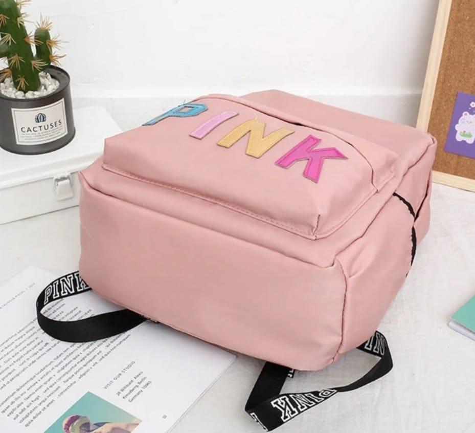 Blue Nylon Printed Girl's Backpack with PINK Design