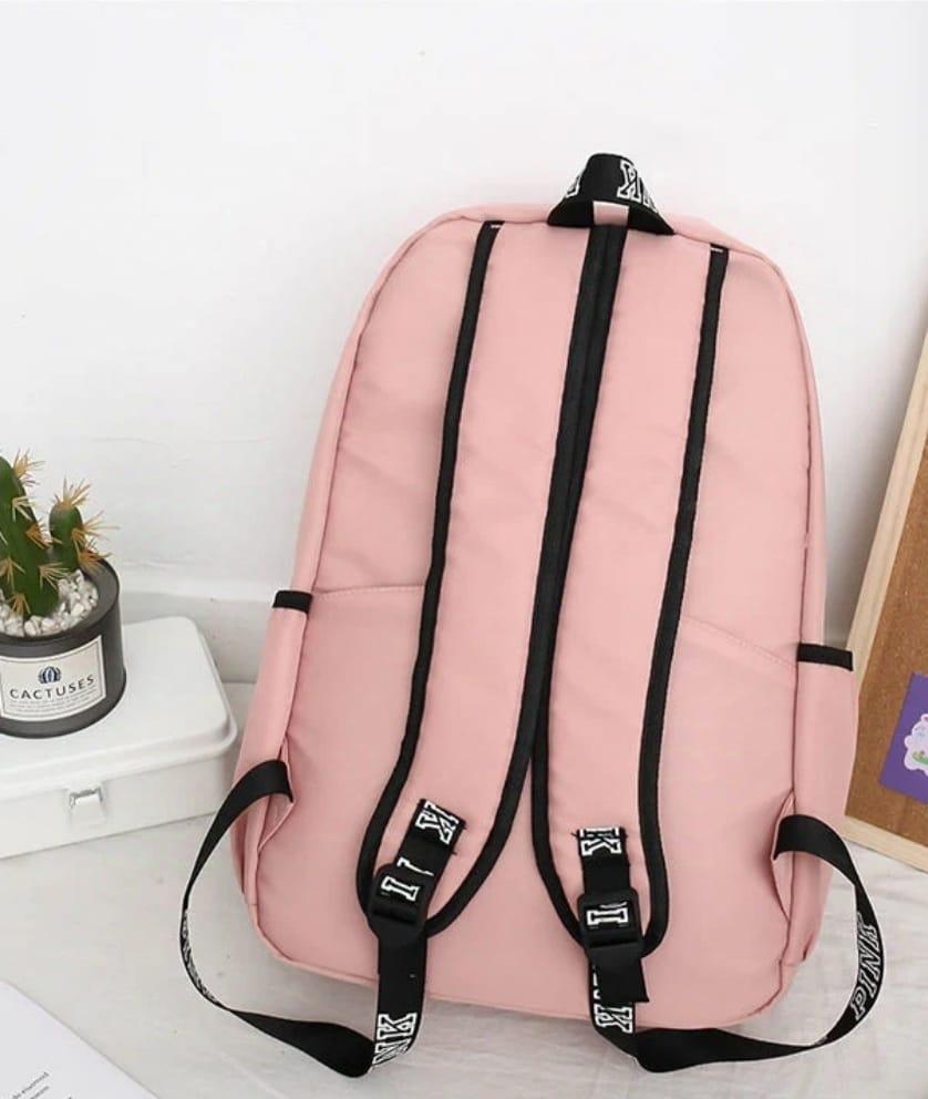 Blue Nylon Printed Girl's Backpack with PINK Design