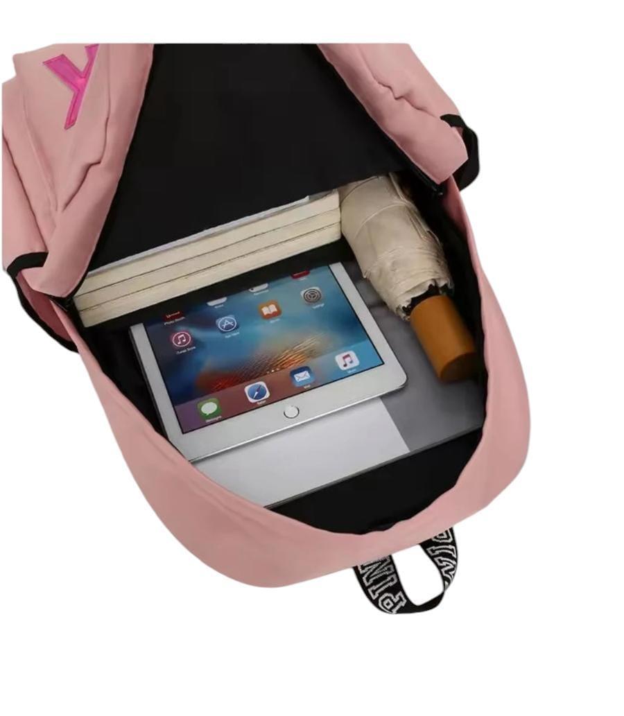 Blue Nylon Printed Girl's Backpack with PINK Design