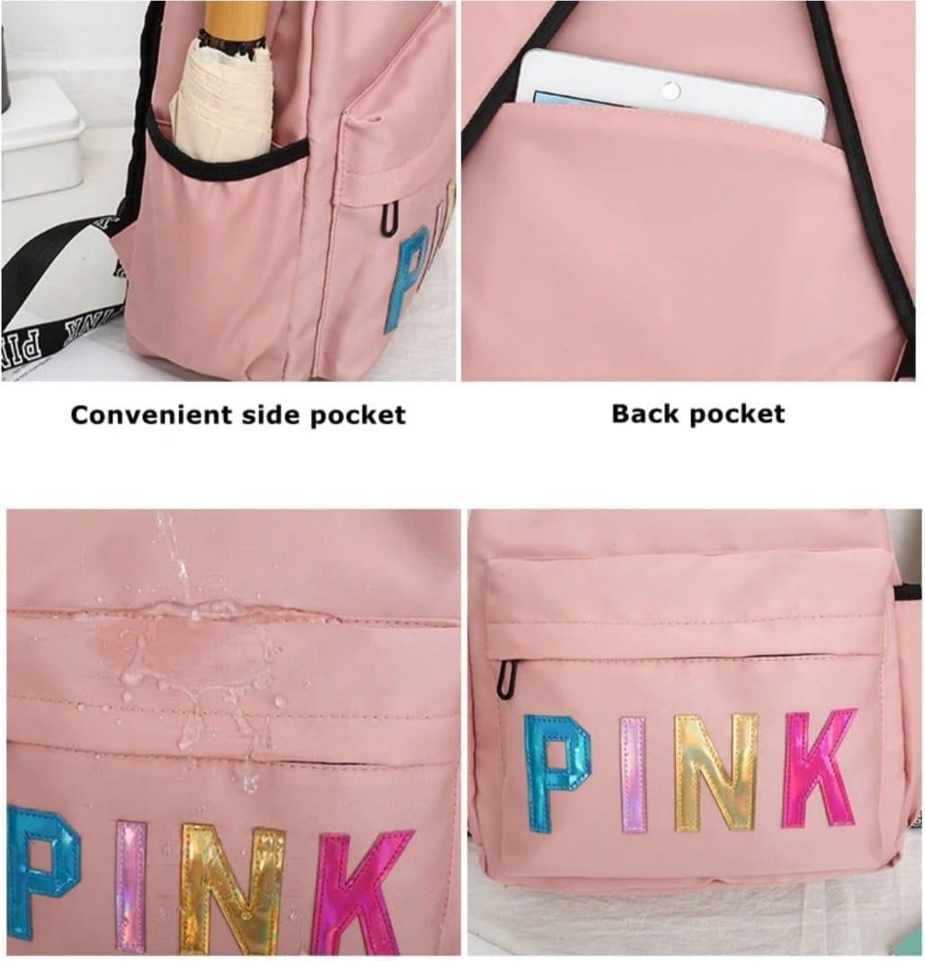 Blue Nylon Printed Girl's Backpack with PINK Design