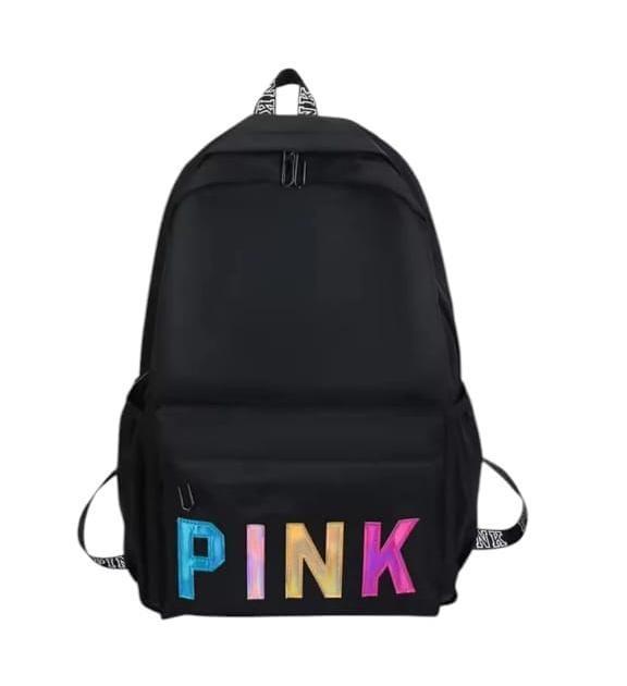 Blue Nylon Printed Girl's Backpack with PINK Design