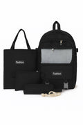 4 Pcs Black Nylon Travel Backpack Set with Pouch