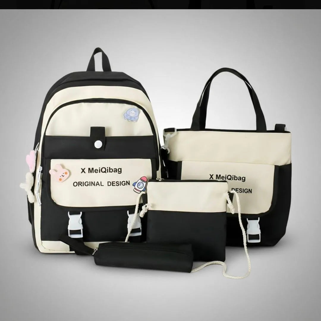 Multicolor Nylon Casual Backpack Set for Women