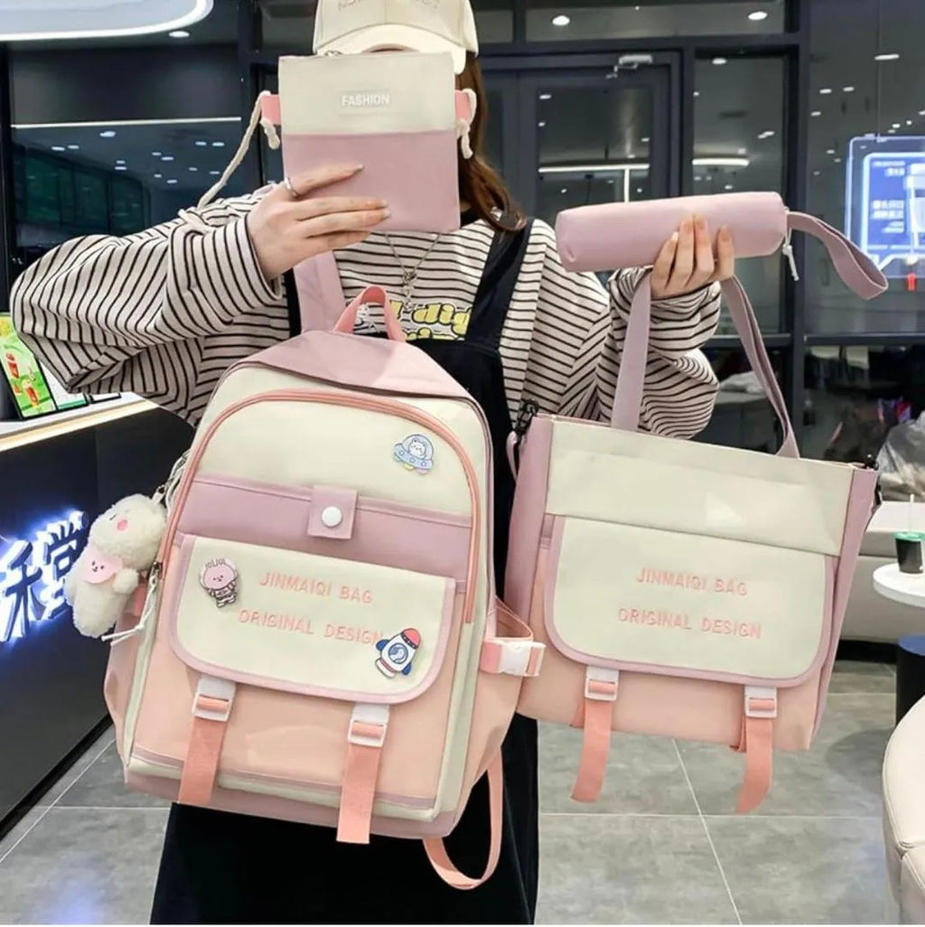 Multicolor Nylon Casual Backpack Set for Women