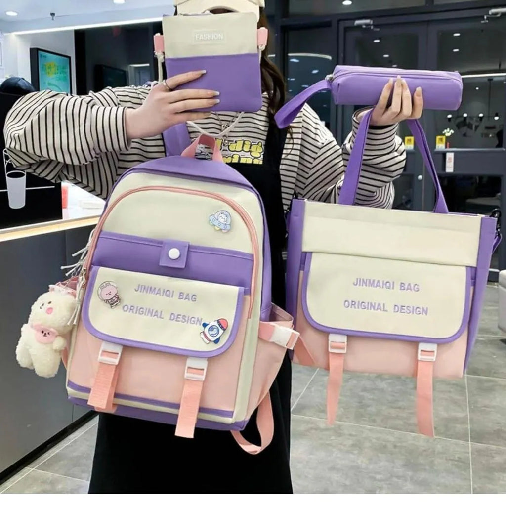 Multicolor Nylon Casual Backpack Set for Women