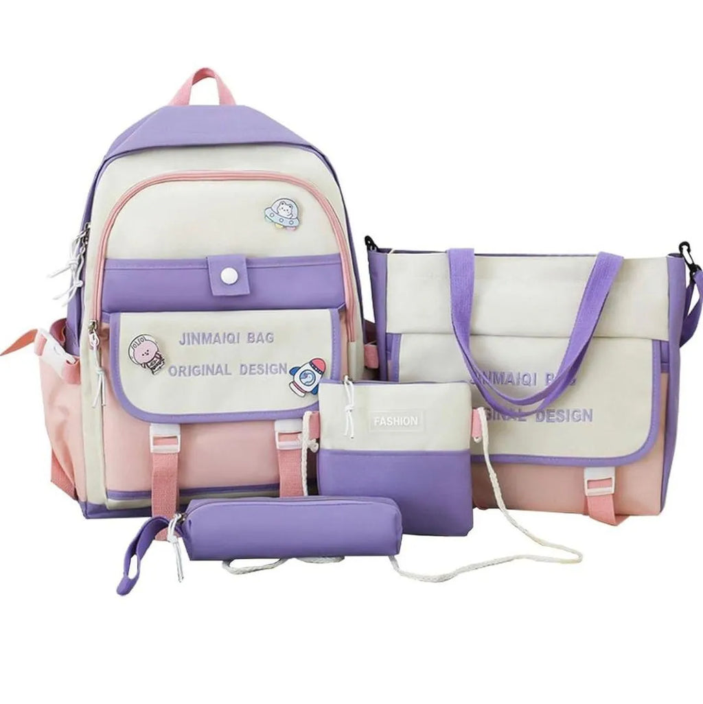Multicolor Nylon Casual Backpack Set for Women