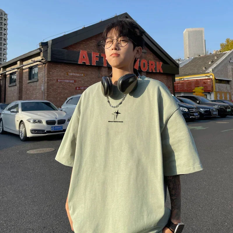 Men's Oversized T-shirts 5XL Fashion White Cotton T Shirt for Men Casual Summer Wear Star Print Tee Shirts Men Clothing