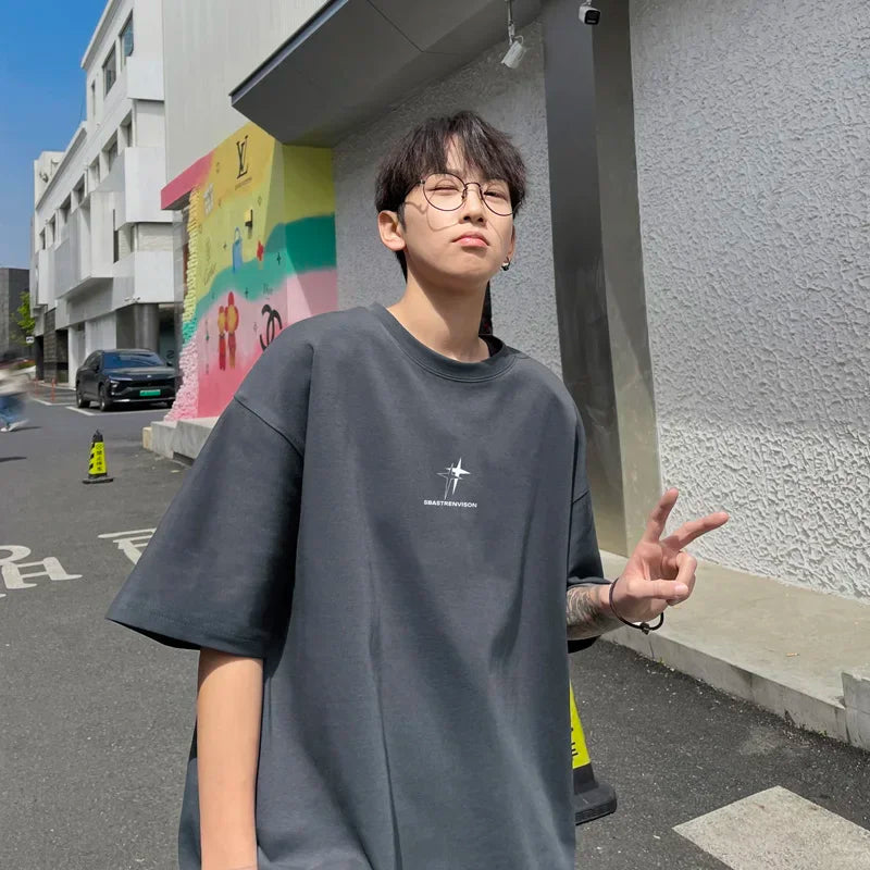 Men's Oversized T-shirts 5XL Fashion White Cotton T Shirt for Men Casual Summer Wear Star Print Tee Shirts Men Clothing